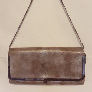 Olga Berg ROSA Metallic Snake Skin Print Clutch Bag